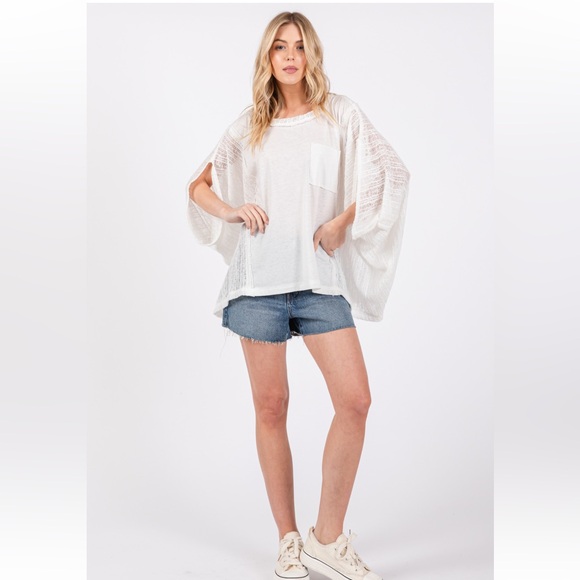 08 Boho Solid Knit Boat Neck Front Pocket Poncho - Picture 5 of 5